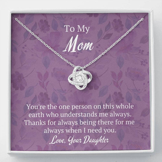 MOM NECKLACE, PURPLE THANKS FOR BEING THERE FOR ME LOVE KNOT NECKLACE DAUGHTER GIFT FOR MOM