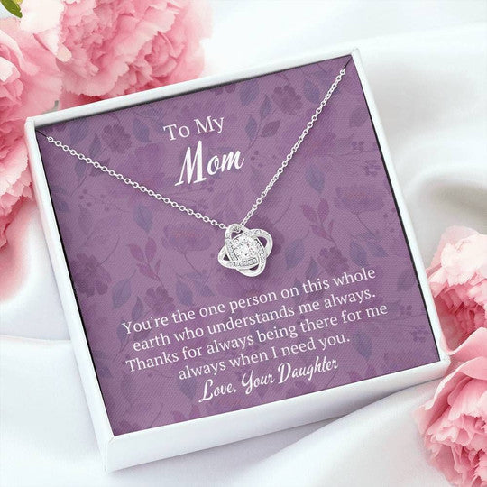 Mom Necklace, Purple Thanks For Being There For Me Love Knot Necklace Daughter Gift For Mom