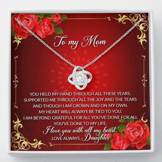 MOM NECKLACE, ROYALITY DAUGHTER GIFT FOR MOM LOVE KNOT NECKLACE I LOVE YOU WITH ALL MY HEART