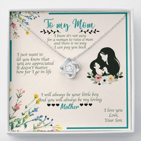 MOM NECKLACE, SON GIFT FOR MOM LOVE KNOT NECKLACE I WILL ALWAYS BE YOUR LITTLE BOY