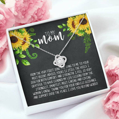 Mom Necklace, Sunflower Gift For Mom Love Knot Necklace I Love You Beyond Words