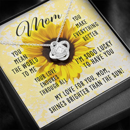 Mom Necklace, Sunflower Love Message For Mom “ Love Knot Necklace