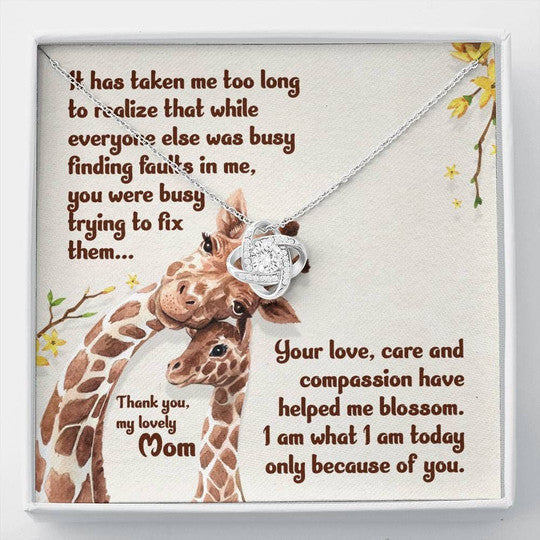 MOM NECKLACE, THANK YOU GIRAFFE LOVE KNOT NECKLACE GIFTS FOR MOM