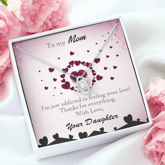 MOM NECKLACE, THANKS FOR EVERYTHING WITH LOVE LOVE KNOT NECKLACE GIFT FOR MOM