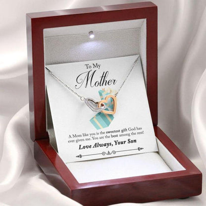Mom Necklace, To Mom From Son “ Sweetest Gift “ Gift Necklace Message Card