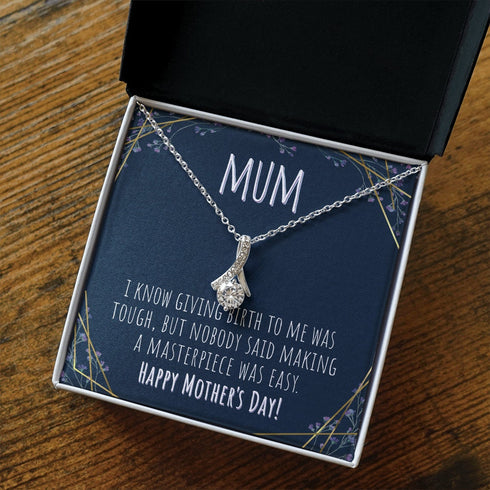 Mom Necklace, To Mum Mother's Day Necklace Alluring Necklace Funny Giving Birth Was Tough Message Card Fun Present From Daughter Or Son
