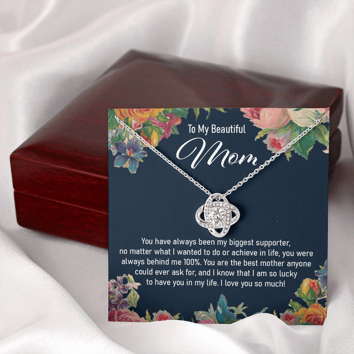 Mom Necklace, To My Beautiful Mom Love Knot Necklace Meaningful Message Card Present For Mother