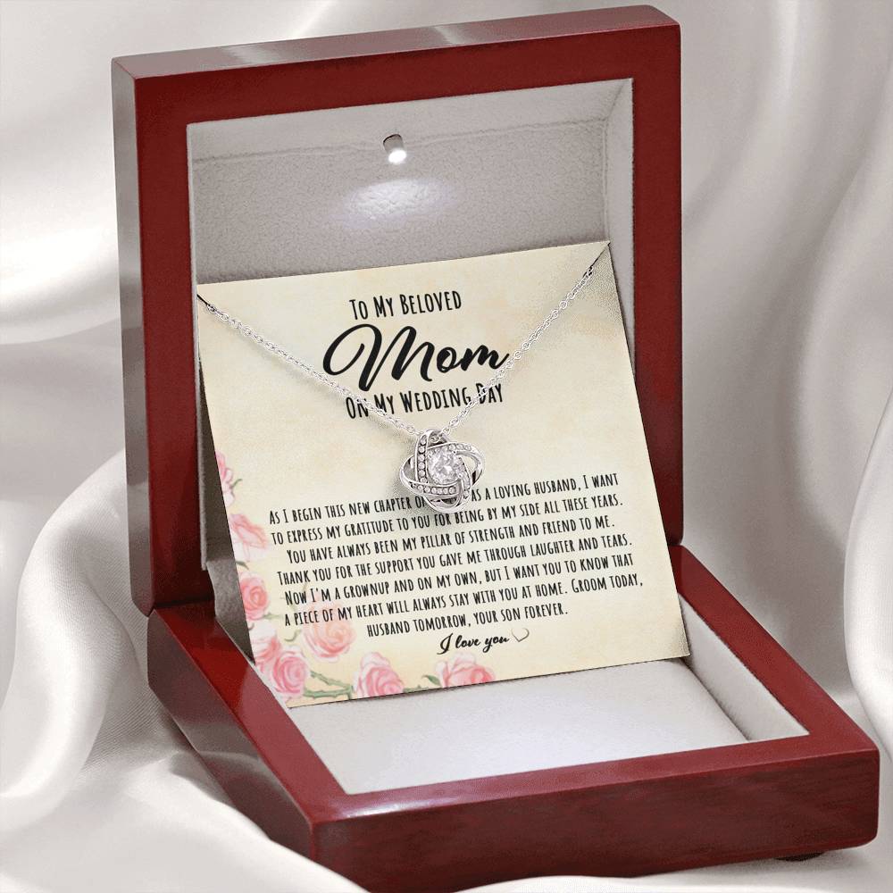 Mom Necklace Wedding Gift, Gift From Groom To His Mother On Wedding Day “ Love Knot Necklace