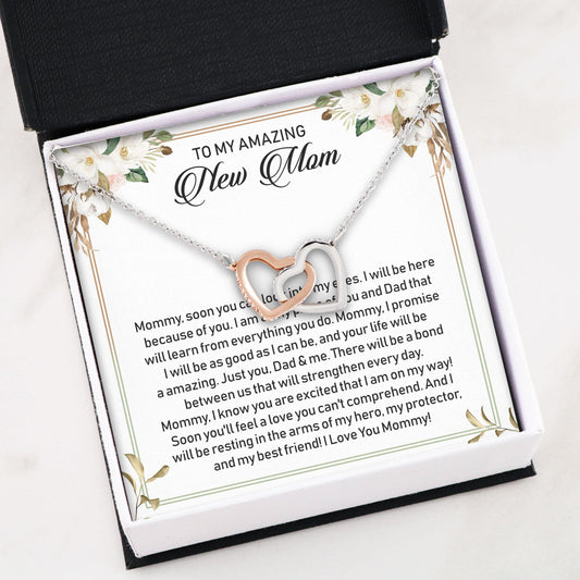 Mom To Be Necklace, Interlocking Hearts Necklace - To My Amazing New Mom Necklace