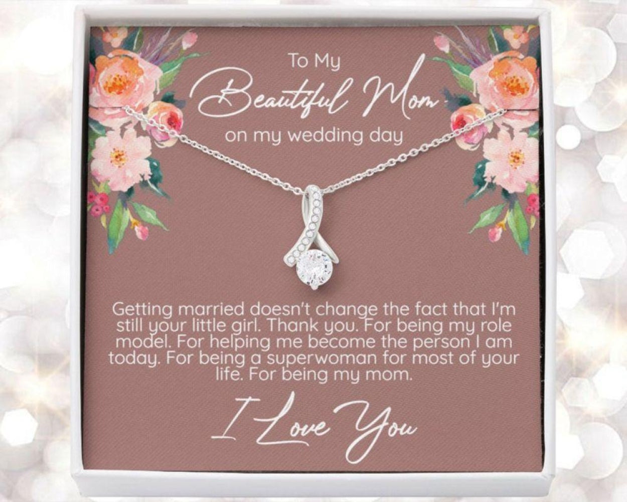 Mom Necklace, Mom Wedding Necklace Gift From Bride, Gift For Mom On Wedding Day