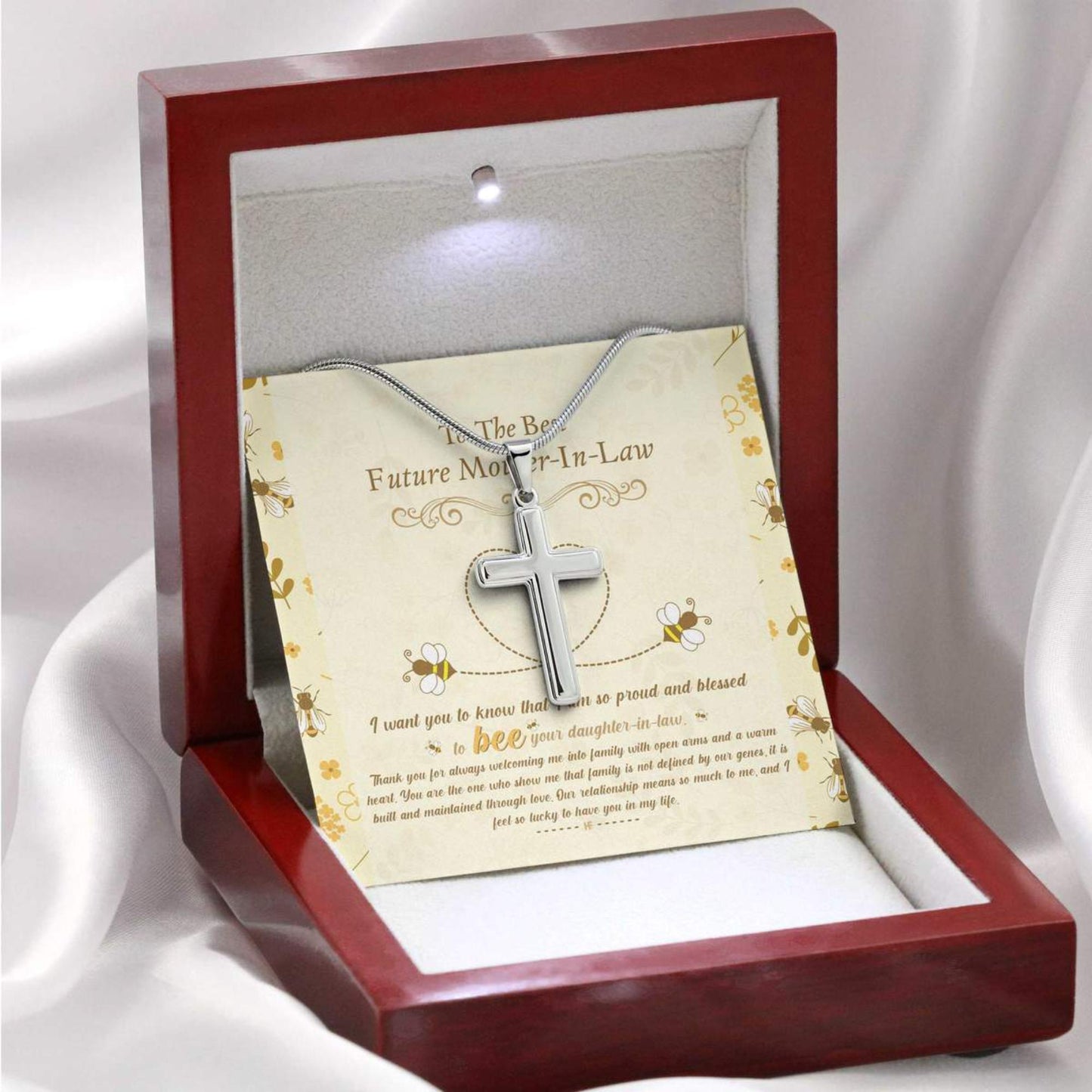 Mother-In-Law Necklace, Bee Daughter’S Gift Future Mother In Law Cross Necklace