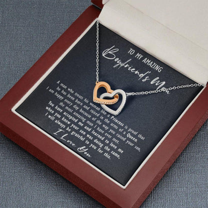 Mother In Law Necklace, Boyfriend’S Mom Mother Day Gift, Birthday Necklace For Boyfriend Mom, Future Mother In Law Meaning Gift With Interlocking Heart Necklace