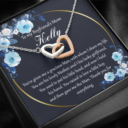 Mother In Law Necklace, Boyfriends Mom Mother's Day Necklace On Card, Boyfriends Mom Gift, Custom Name Interlock Heart Necklace, Boyfriend Mom Gift