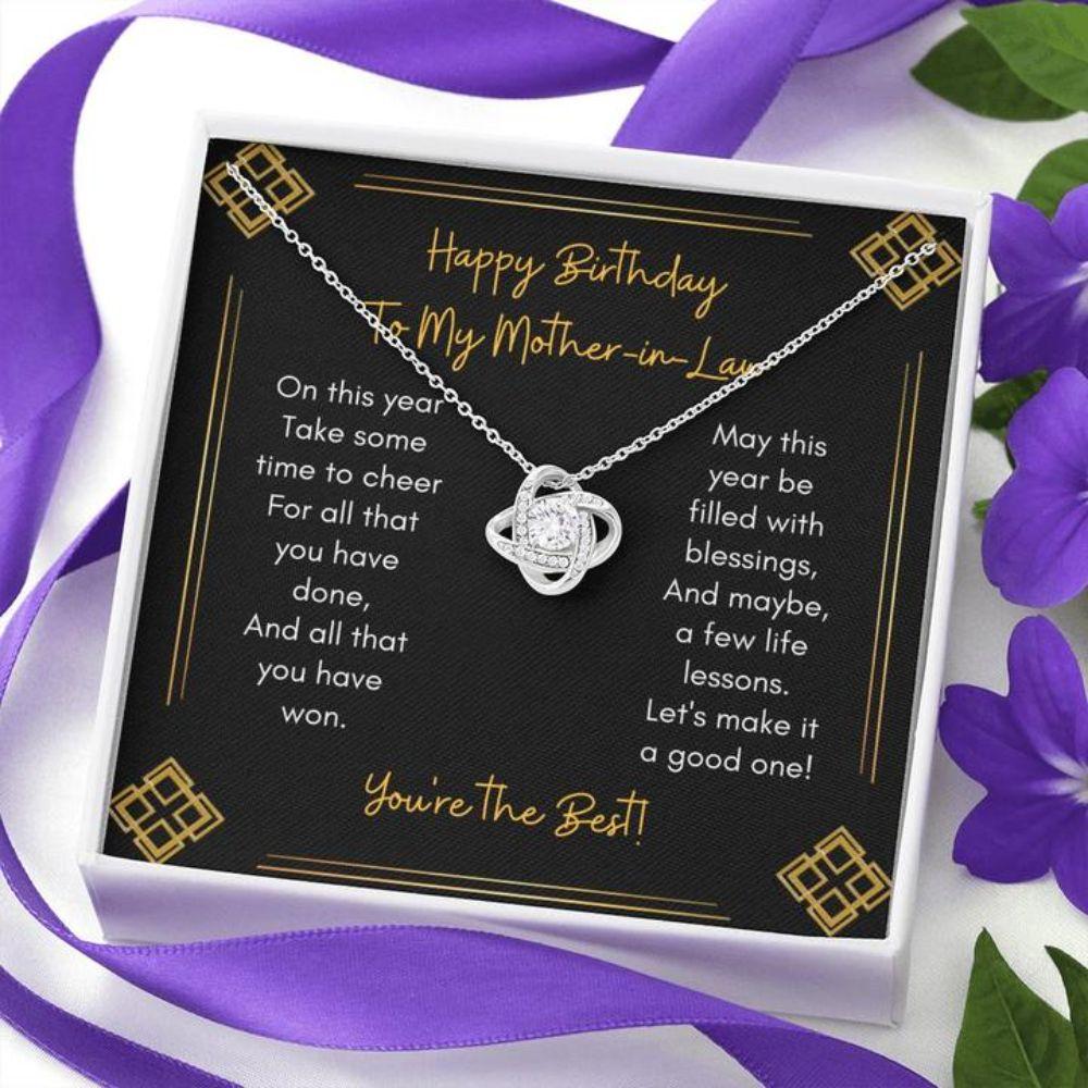 Mother-In-Law Necklace, Gift To My Mother-In-Law “ Gift Necklace Message Card “ To My Mother-In-Law Happy Birthday Cheer