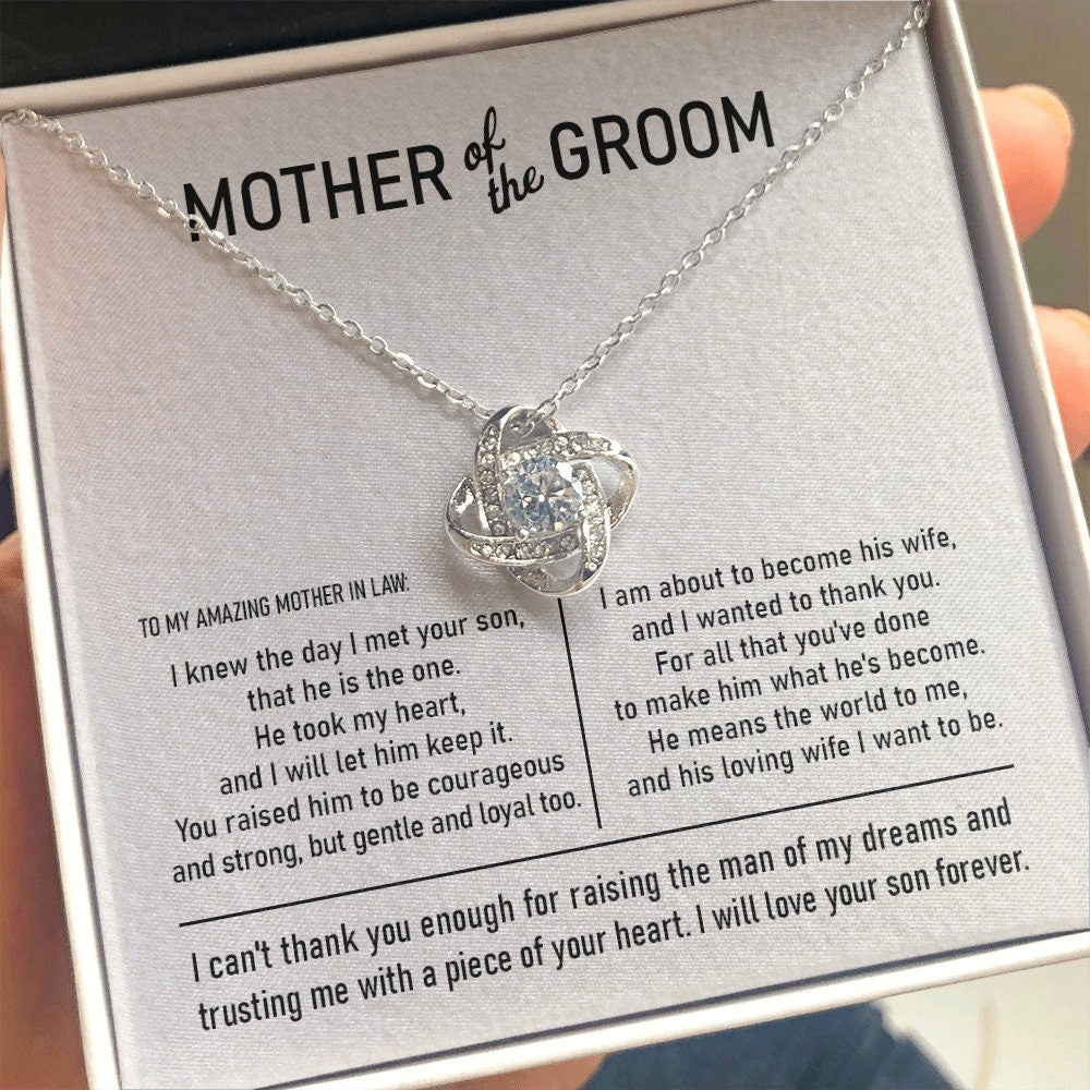 Mother-in-law Necklace, Mother Of The Groom Gift Love Knot Necklace Wedding Gift Bridal Party Rehearsal Dinner
