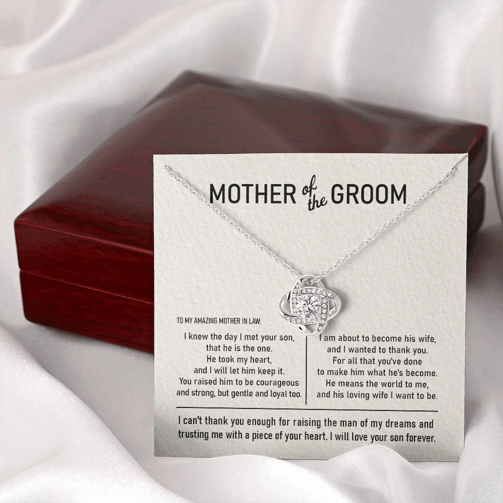 Mother-In-Law Necklace, Mother Of The Groom Gift Love Knot Necklace Wedding Gift Bridal Party Rehearsal Dinner
