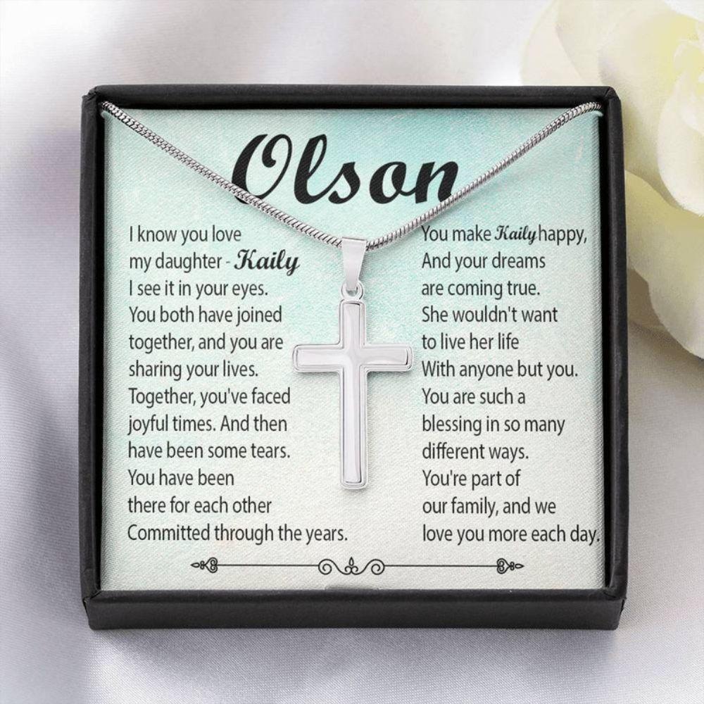 Mother In Law Necklace, Personalized Gift For Son-In-Law On Wedding Day, Cross Necklace For Son From Mother In Law