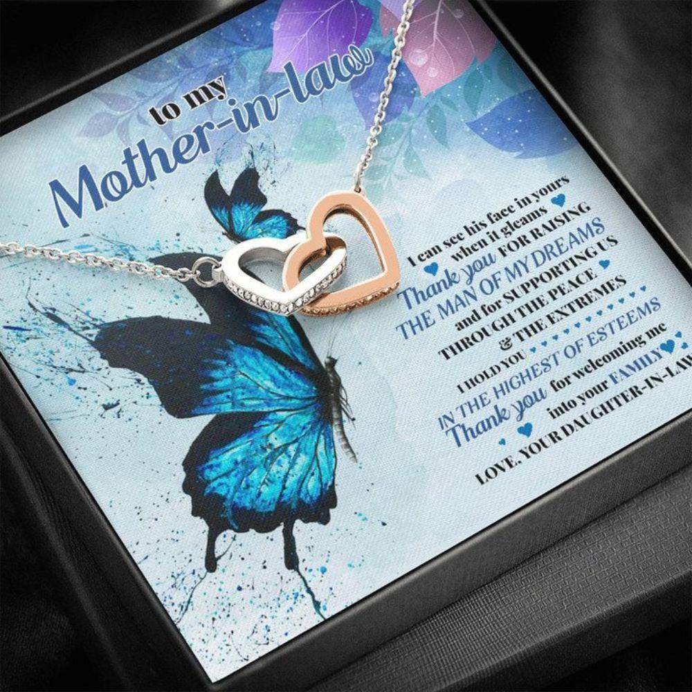 Mother-In-Law Necklace, TO MY MOTHER IN LAW "ESTEEMS" INTERLOCKING HEARTS NECKLACE GIFT