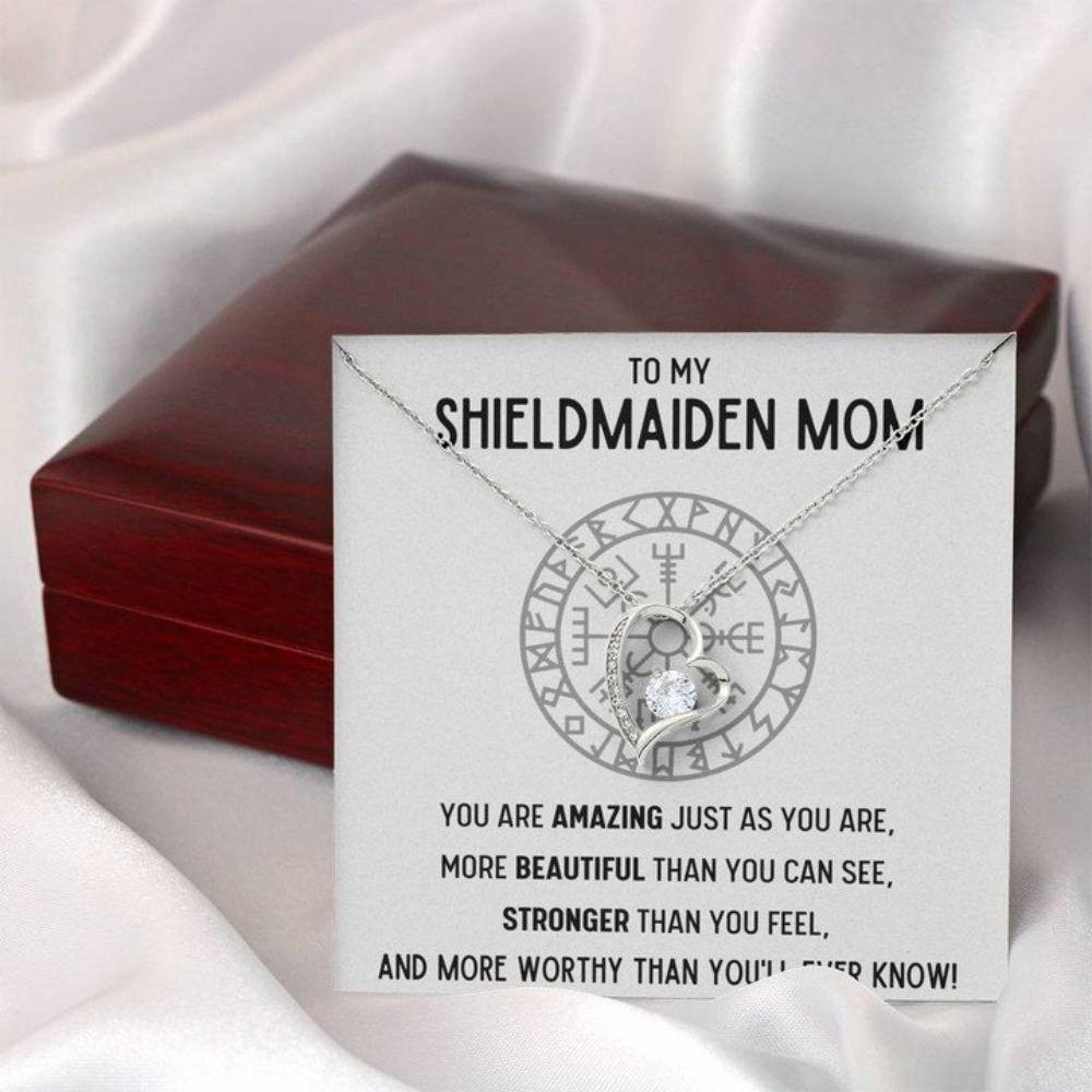 Mother-In-Law Necklace, To My Shieldmaiden Mom Œworthy” Heart Necklace Gift