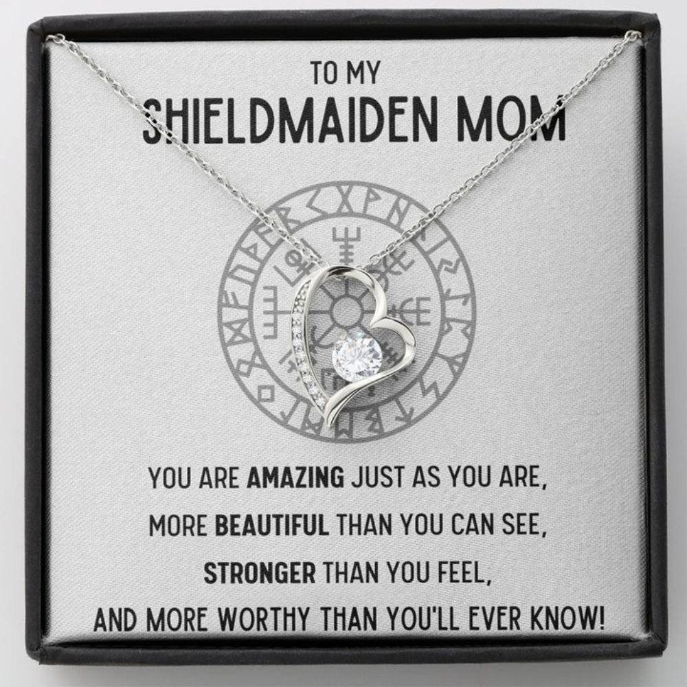 Mother-In-Law Necklace, TO MY SHIELDMAIDEN MOM "WORTHY" HEART NECKLACE GIFT