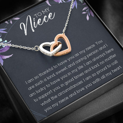 Niece Necklace, Interlocking Hearts Necklace “ To My Niece Necklace Gifts