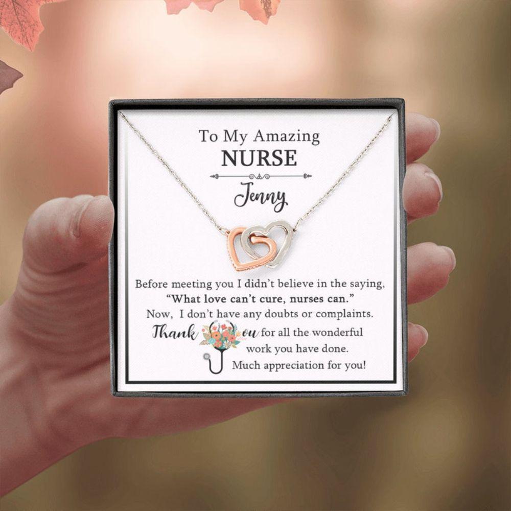 Nurse Necklace, Thank You Gift For Nurse, Interlocking Heart Necklace For Nurse, To My Amazing Nurse Christmas Necklace