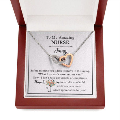Nurse Necklace, Thank You Gift For Nurse, Interlocking Heart Necklace For Nurse, To My Amazing Nurse Christmas Necklace