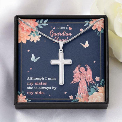 Sister Memorial Necklace - Sister Guardian Angel - Forever Faithful Cross Necklace - Gift Necklace Message Card