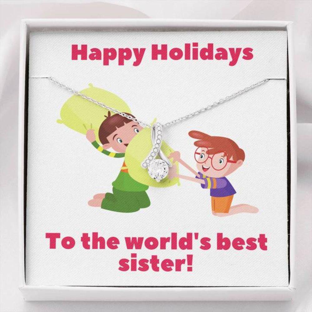 Sister Necklace - Gift To Sister - Gift Necklace With Message Card Sister Pillow Fight 