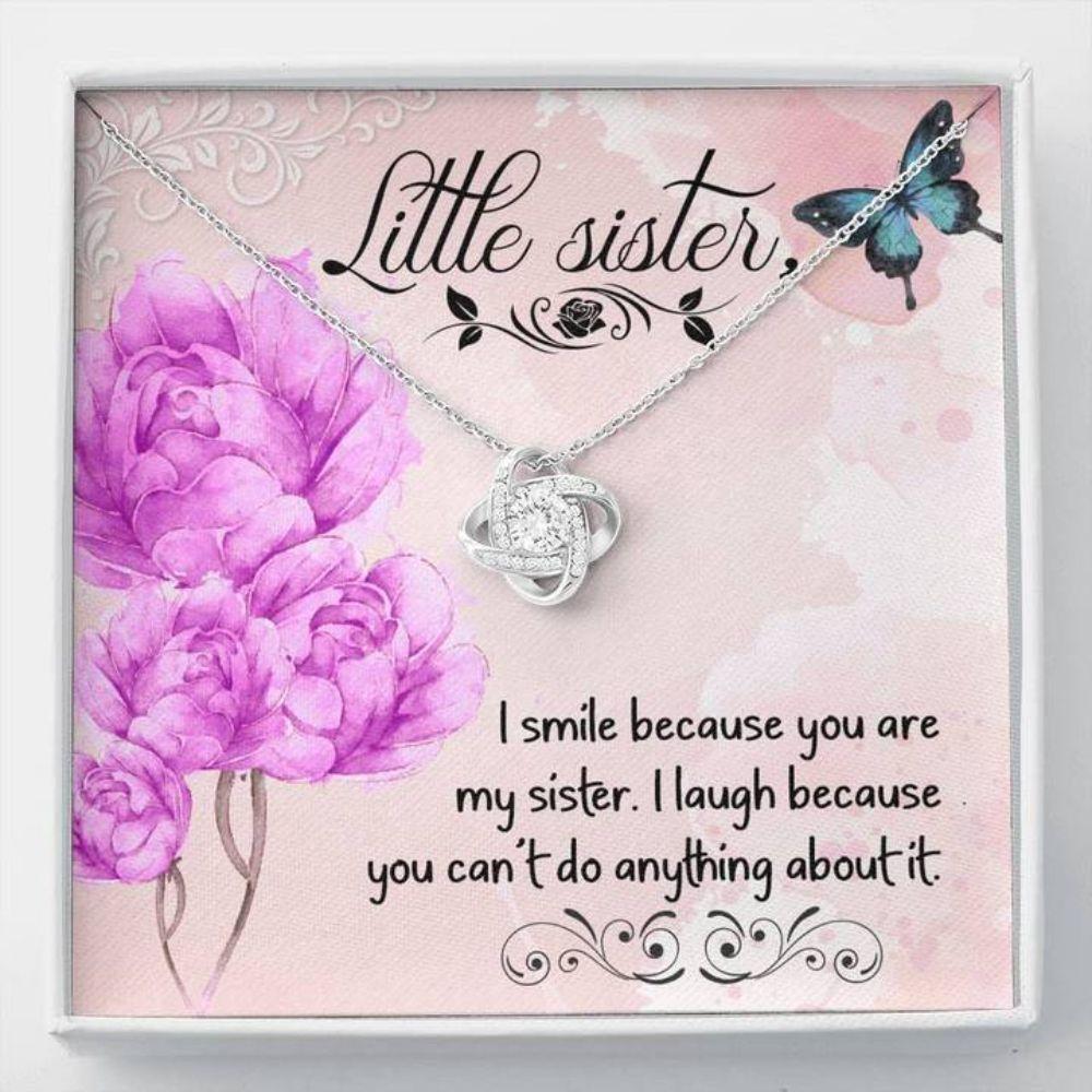 Sister Necklace - Gift To Sister - I Smile Because You Are My Little Sister Love Knot Necklace
