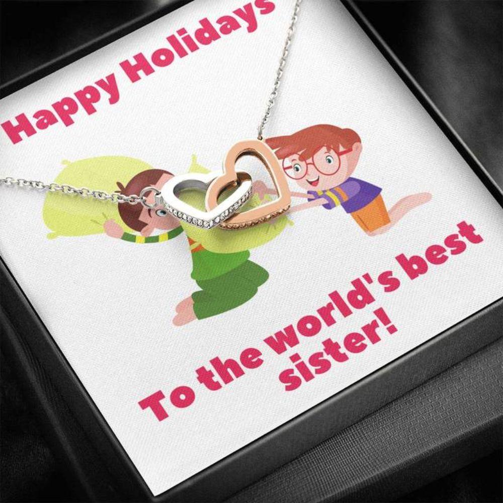 Sister Necklace - Gift To Sister - Necklace With Message Card Sister Pillow Fight