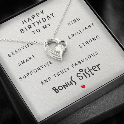 Sister Necklace, Happy Birthday Fabulous Bonus Sister “ Forever Love Necklace