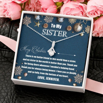 Sister Necklace, Meaningful Christmas Necklaces For Sister, Personalized Name Sister Christmas Jewelry, Silver Alluring Necklace For Sister