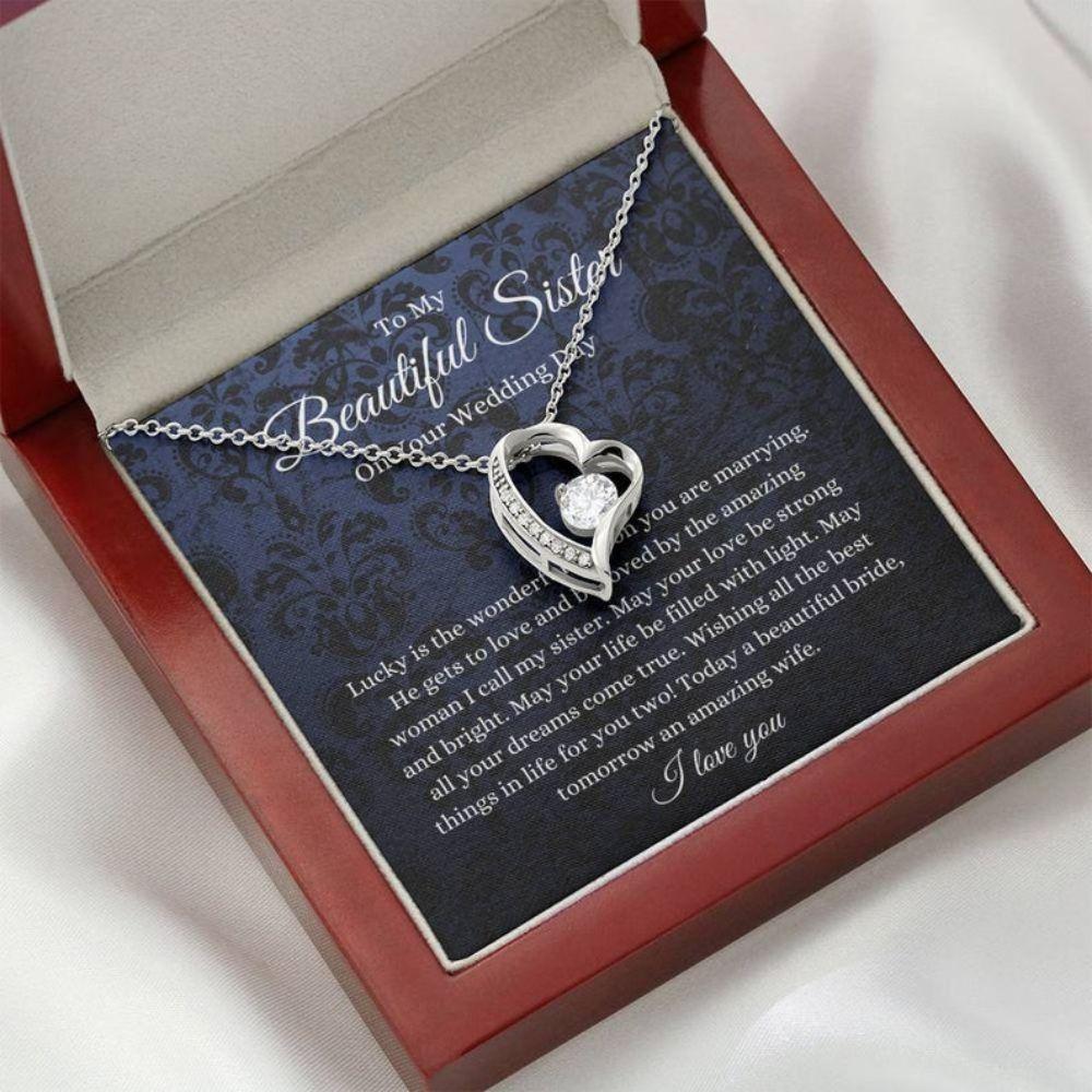 Sister Necklace, Sister Wedding Day Gift Necklace, Gift For Bride From Sister, Little Sister Wedding