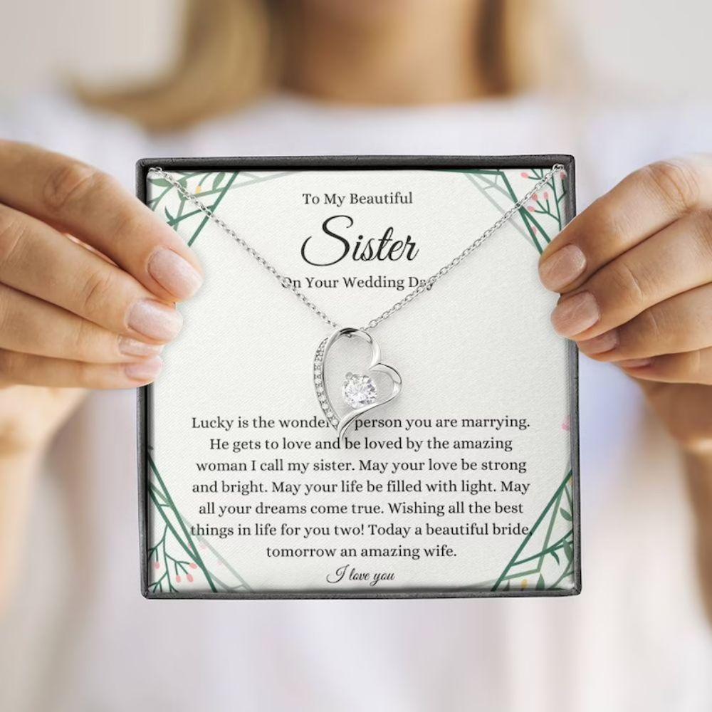 Sister Necklace, Sister Wedding Day Necklace Gift, Sister To Bride Gift, Little Sis Wedding