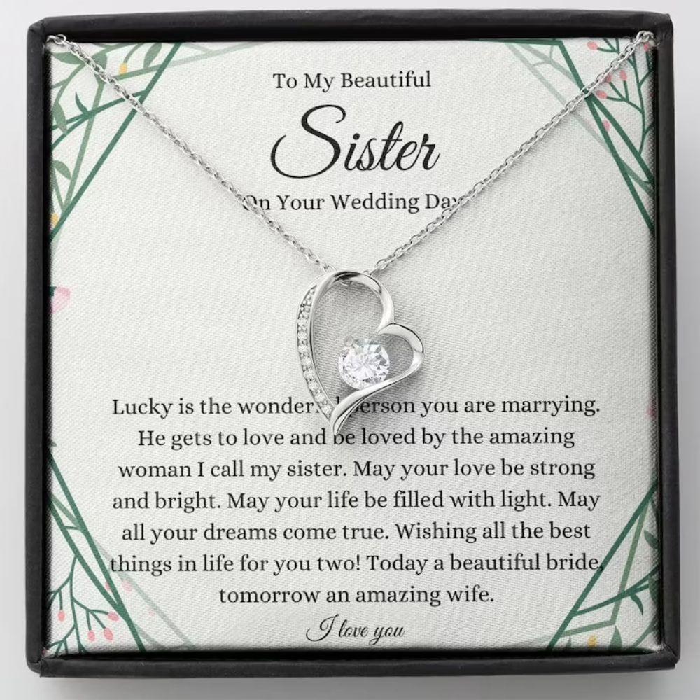 Sister Necklace, Sister Wedding Day Necklace Gift, Sister To Bride Gift, Little Sis Wedding