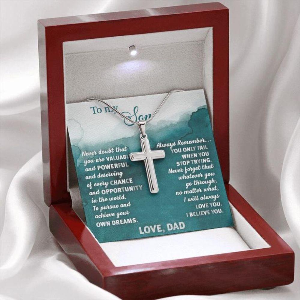 Son Necklace, Cross Necklace Gift To Son From Dad “ Green “ Faithful Cross Necklace “ Gift Necklace Message Card