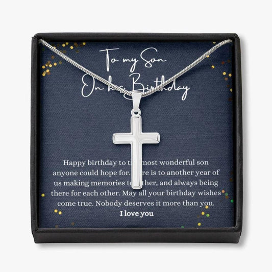 Son Necklace Gift, Happy Birthday Son Gift, Son Birthday Jewelry, Son Thoughtful Cross Neckalce