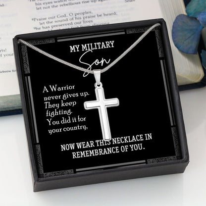 Son Necklace, Military Son Cross Pendant Necklace “ A Warrior For Son Cross Necklace Gift