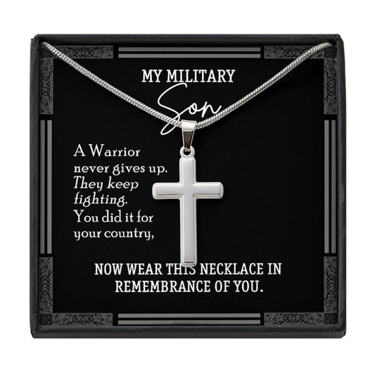 Son Necklace, Military Son Cross Pendant Necklace - A Warrior For Son Cross Necklace Gift