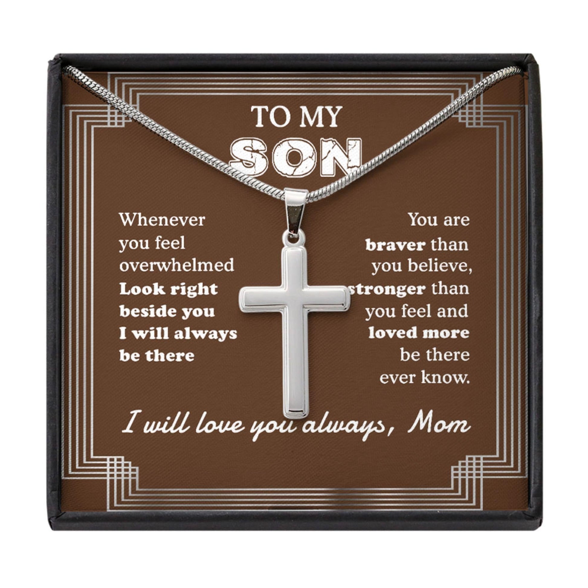 Son Necklace, To My Son Gift From Mom - Necklace For Son Birthday Christmas Cross Necklace