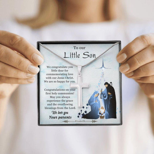Son Necklace, To Our Little Son - Frist Holy Communion Necklace For Boys, 1st Communion Gift, Christian Necklace For Son