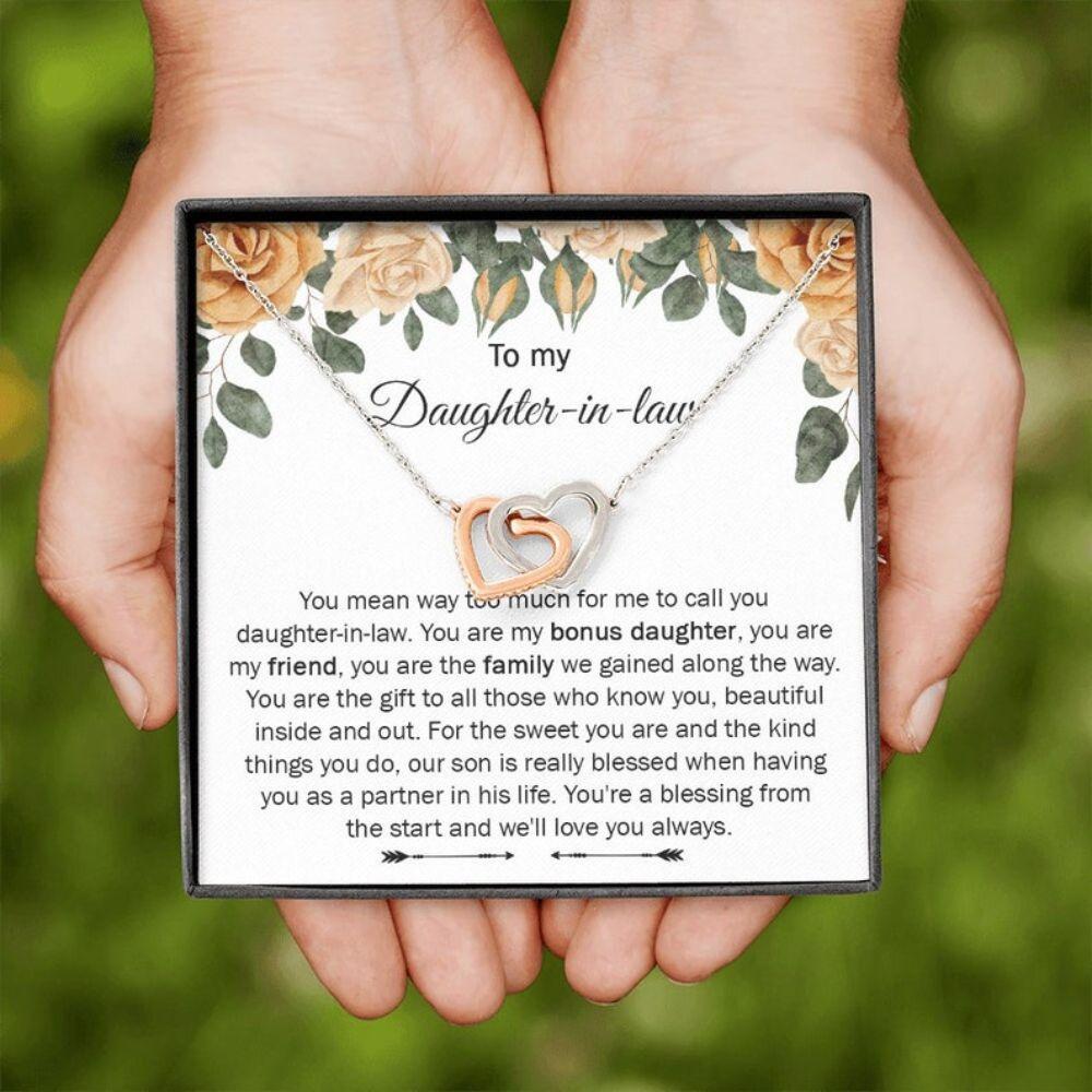 Step Daughter Necklace, Sentimental Gift For Bonus Daughter, Interlocking Heart Necklace For Daughter-in-law, Best Gift For New Daughter-in-law From Mother-in-law