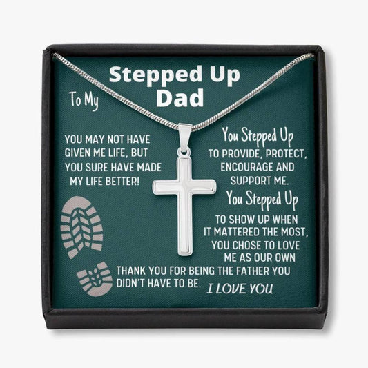 Stepdad Necklace, To My Stepped Up Dad Bonus Dad Men Cross Necklace Gift For Stepdad Father�s Day Gift Best Dad Gift