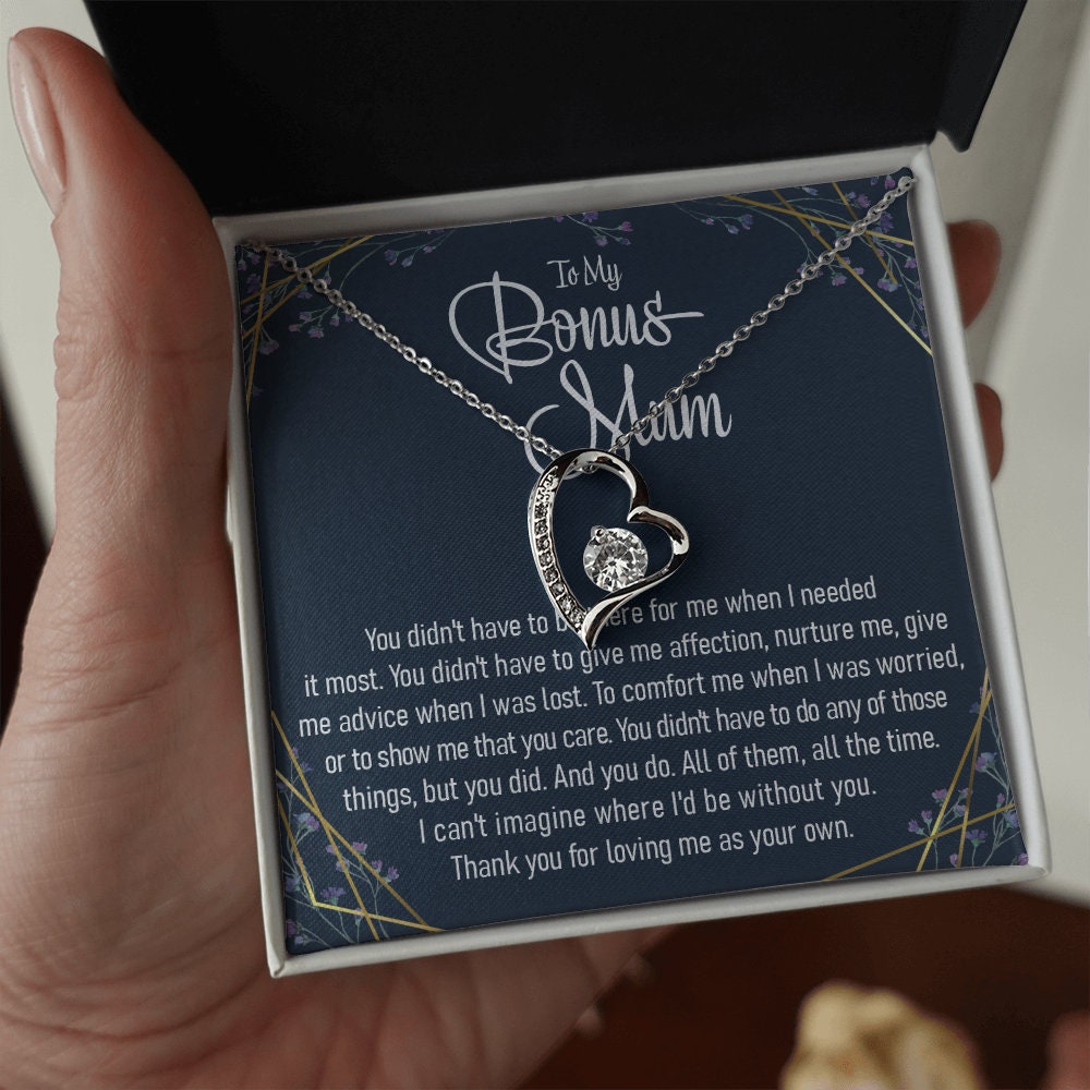Stepdaughter Necklace, To My Bonus Mum Forever Love Necklace In A Gift Box With Thoughtful Message Card