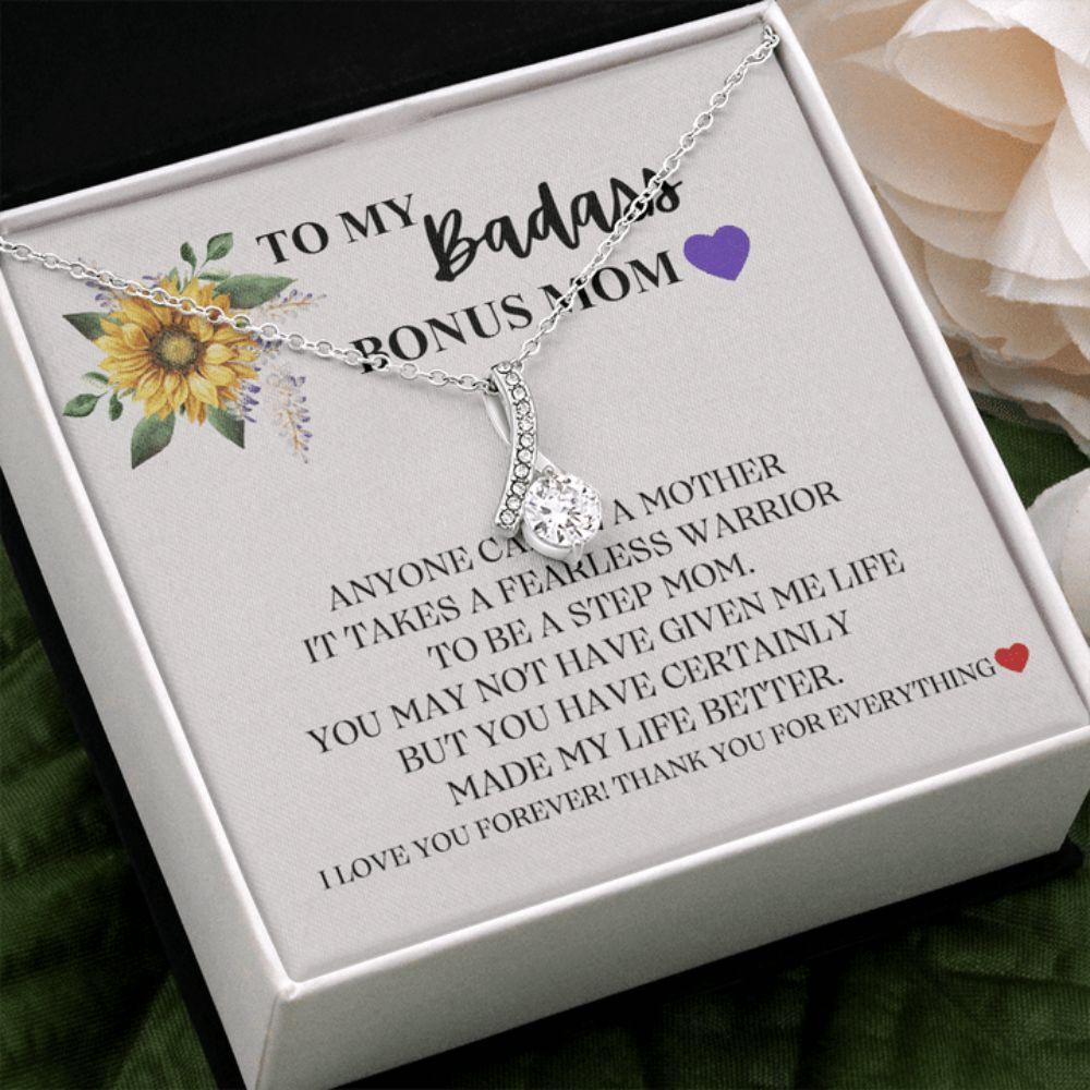 Stepmom Necklace, Gift For Badass Bonus Mom From Bonus Daughter Son, I Love You Forever Alluring Necklace