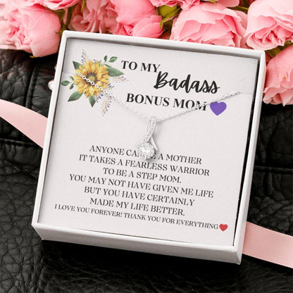 Stepmom Necklace, Gift For Badass Bonus Mom From Bonus Daughter Son, I Love You Forever Alluring Necklace