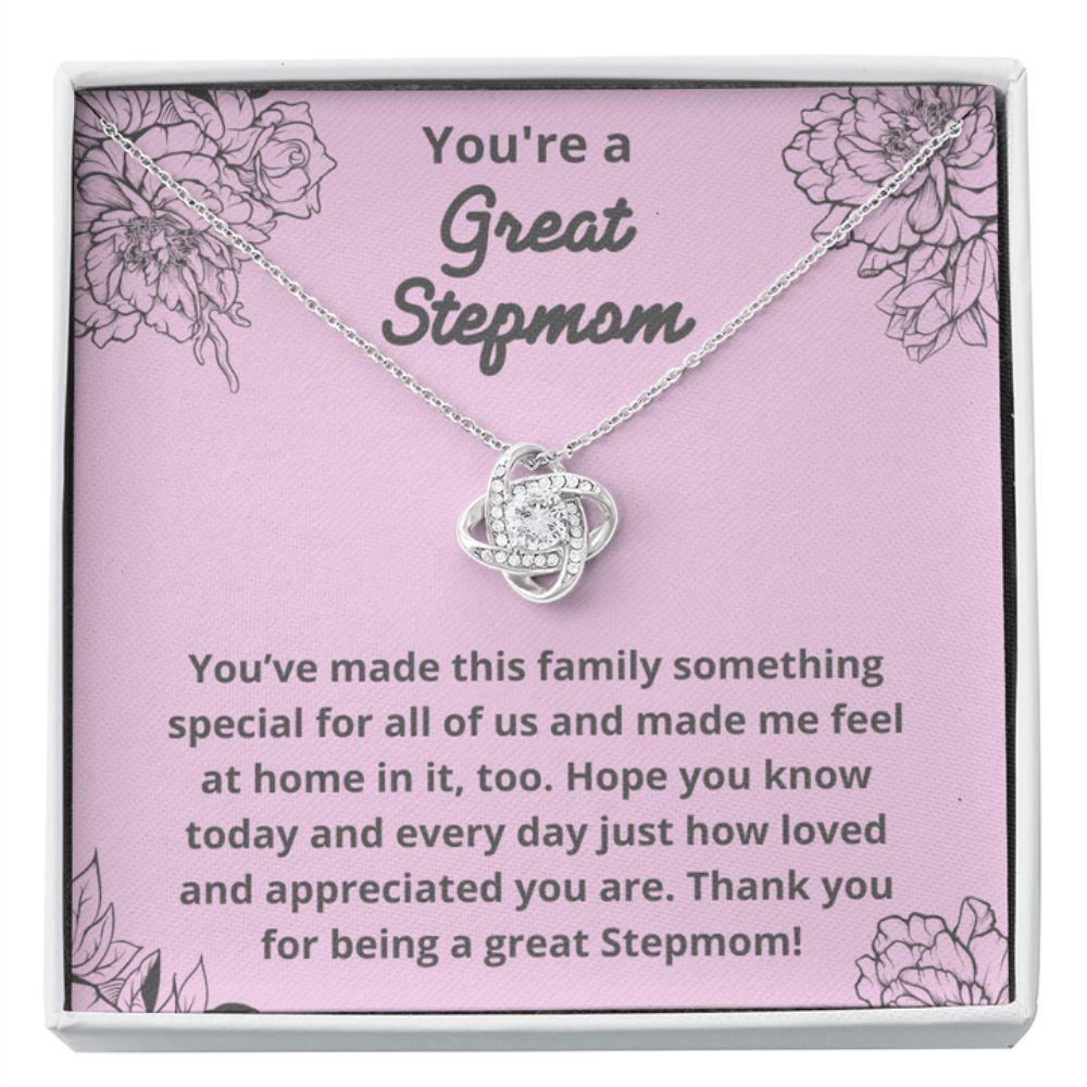 Stepmom Necklace, Mothers Day Necklace Great Stepmom, CZ Love Knot Necklace, Stepmom Gift
