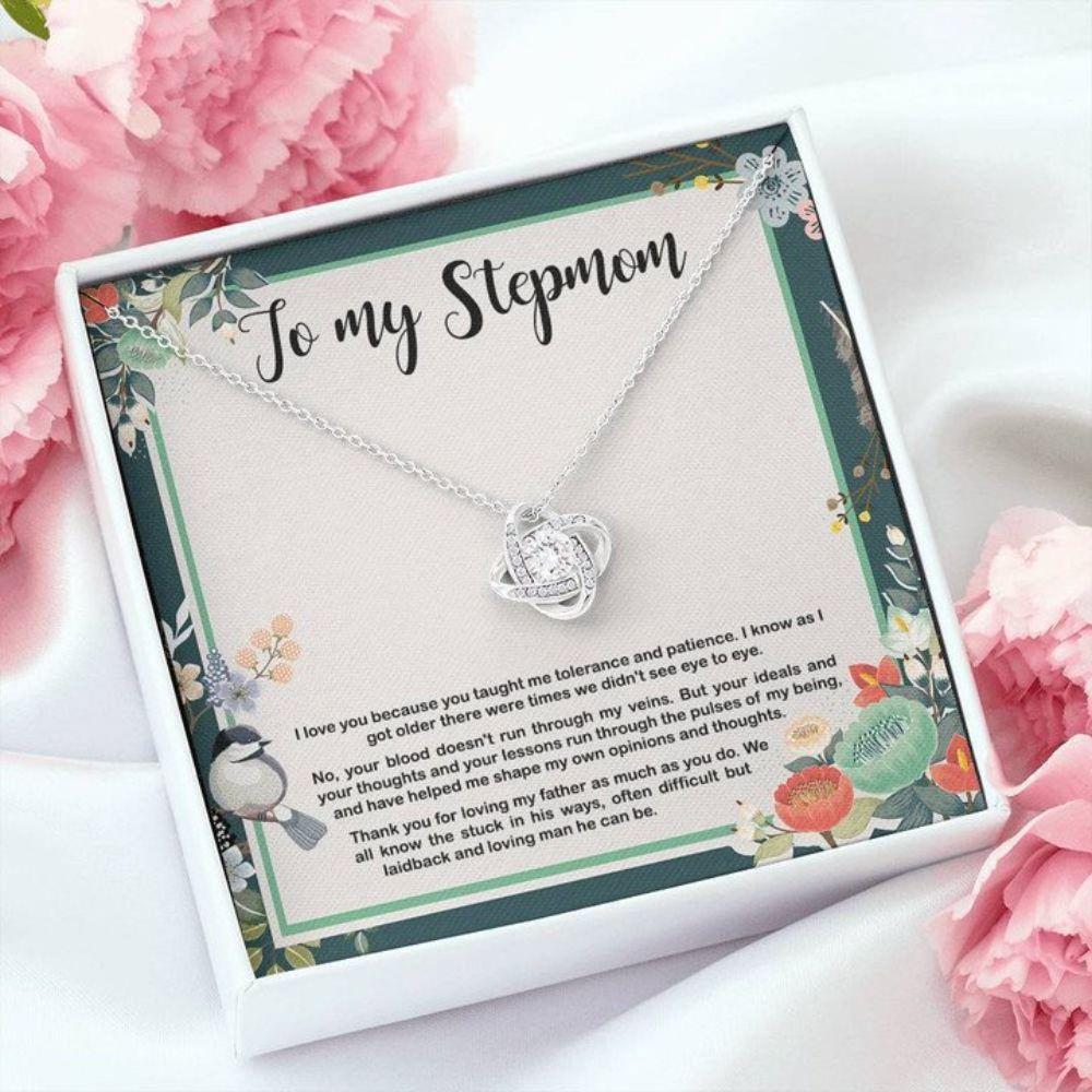 Stepmom Necklace, Mothers Day Necklace To My Stepmom Necklace Thank You For Loving My Father As Much As You Do Love Knot Necklace