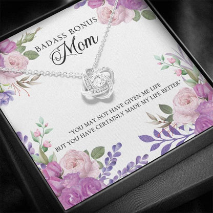 Stepmom Necklace, To My Badass Bonus Mom Œlife-So” Love Knot Necklace Gift